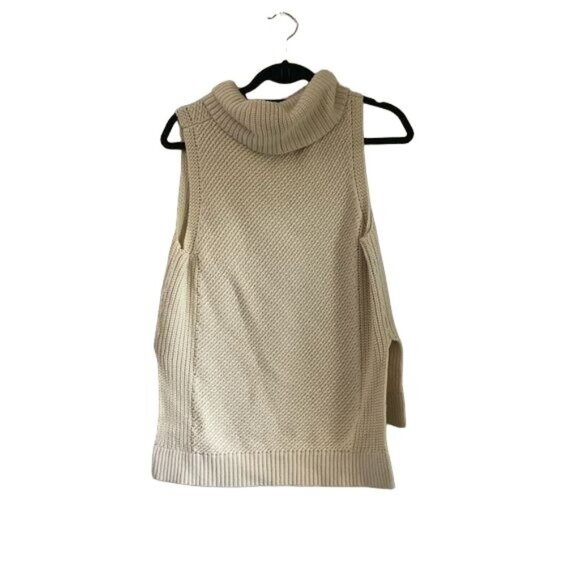 Leo & Sage Cream Turtleneck Cashmere Blend Sleeveless Hi Low Sweater Tank Size M - Picture 3 of 4